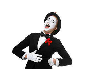 Image showing Portrait of the surprised and joyful mime with open mouth
