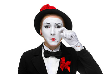 Image showing Portrait of thesad and crying mime 