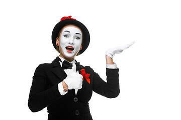 Image showing Portrait of the surprised and joyful mime 