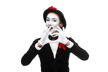 Image showing Portrait of the mime  with hands folded in  shape as a heart