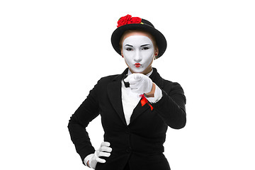 Image showing Portrait of mime with pointing finger