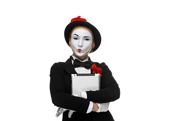 Image showing business woman in the image mime holding tablet PC