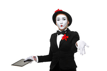 Image showing business woman in the image mime holding tablet PC