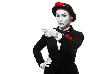 Image showing Portrait of mime with pointing finger