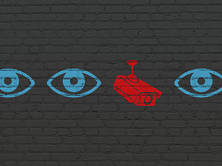 Image showing Security concept: cctv camera icon on wall background