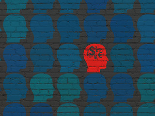 Image showing Finance concept: head with finance symbol icon on wall background