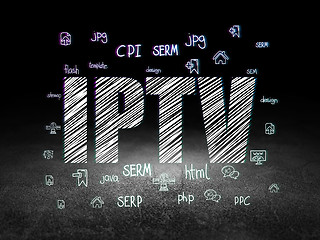 Image showing Web development concept: IPTV in grunge dark room