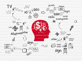 Image showing Marketing concept: Head With Finance Symbol on wall background