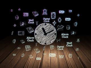 Image showing Timeline concept: Clock in grunge dark room