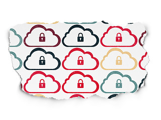 Image showing Cloud technology concept: Cloud With Padlock icons on Torn Paper background