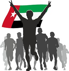 Image showing Athlete with the United Arab Emirates flag at the finish