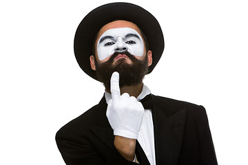 Image showing Portrait of mime with pointing finger