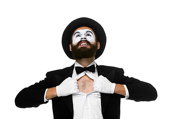 Image showing mime as a businessman tearing his shirt off 
