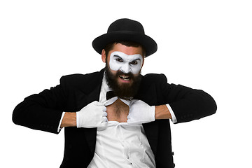 Image showing mime as a businessman tearing his shirt off 