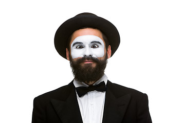 Image showing Portrait of the surprised mime with squinting eyes