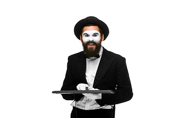 Image showing mime as a businessman holdinga keyboard