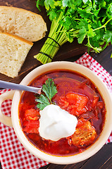 Image showing Traditional Russian-Ukrainian borscht soup