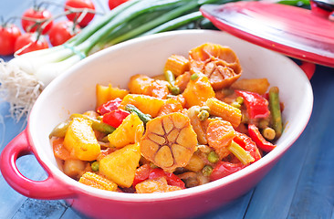 Image showing baked meat with vegetables