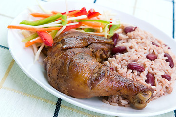 Image showing Jerk Chicken with Rice - Caribbean Style