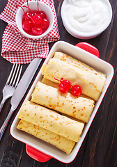 Image showing pancakes with cherry