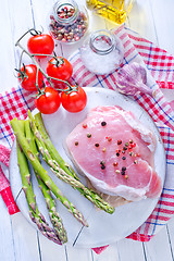 Image showing raw meat and asparagus