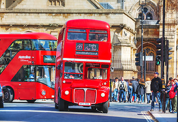 Image showing Iconic red double decker bus in London