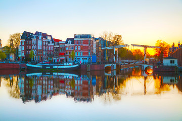 Image showing City view of Amsterdam, the Netherlands at sunrise 