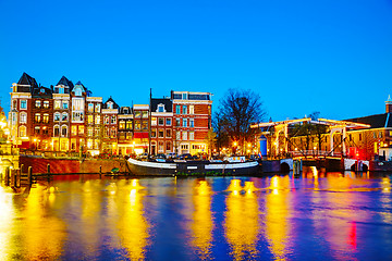 Image showing Night city view of Amsterdam, the Netherlands