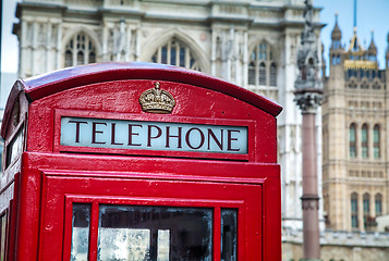 Image showing Famous red telephone booth in London