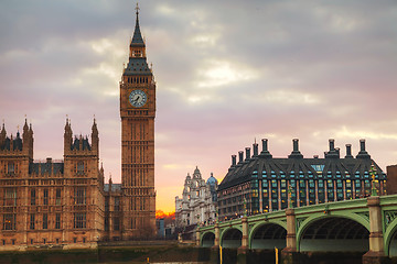 Image showing London with the Clock Tower and Houses of Parliament