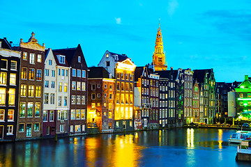 Image showing Night city view of Amsterdam, the Netherlands