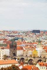 Image showing Overview of old Prague with Charles bridge