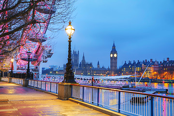 Image showing Overview of London with the Clock tower early in the morning