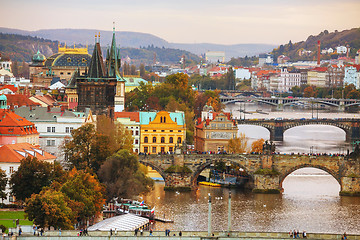 Image showing Overview of old Prague with Charles bridge