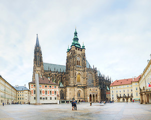 Image showing St. Vitus Cathedral surrounded by tourists in Prague