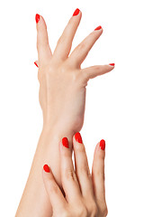 Image showing Woman with beautiful manicured red fingernails