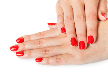 Image showing Woman with beautiful manicured red fingernails