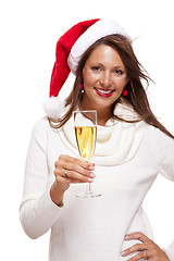 Image showing Playful woman celebrating Xmas blowing a kiss