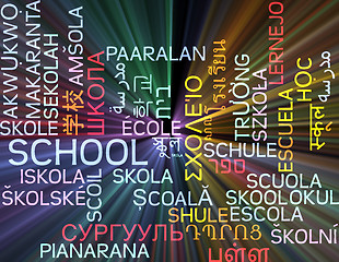 Image showing School multilanguage wordcloud background concept glowing