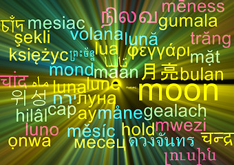 Image showing Moon multilanguage wordcloud background concept glowing