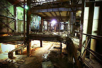 Image showing Old creepy, dark, decaying, destructive, dirty factory