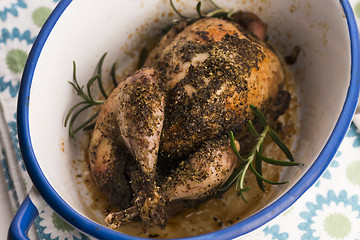 Image showing Roasted quail with herbs