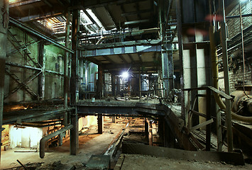 Image showing Old creepy, dark, decaying, destructive, dirty factory