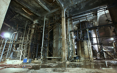 Image showing Old creepy, dark, decaying, destructive, dirty factory