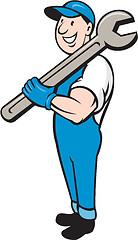 Image showing Mechanic Smiling Spanner Standing Cartoon