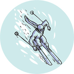 Image showing Skiing Slalom Circle Etching