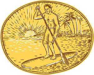 Image showing Stand Up Paddle Boarding Surfing Etching