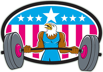 Image showing Bald Eagle Weightlifter Barbell USA Flag Oval 