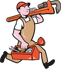 Image showing Plumber Carrying Monkey Wrench Toolbox Running