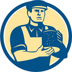 Image showing Cheesemaker Holding Cheese Retro